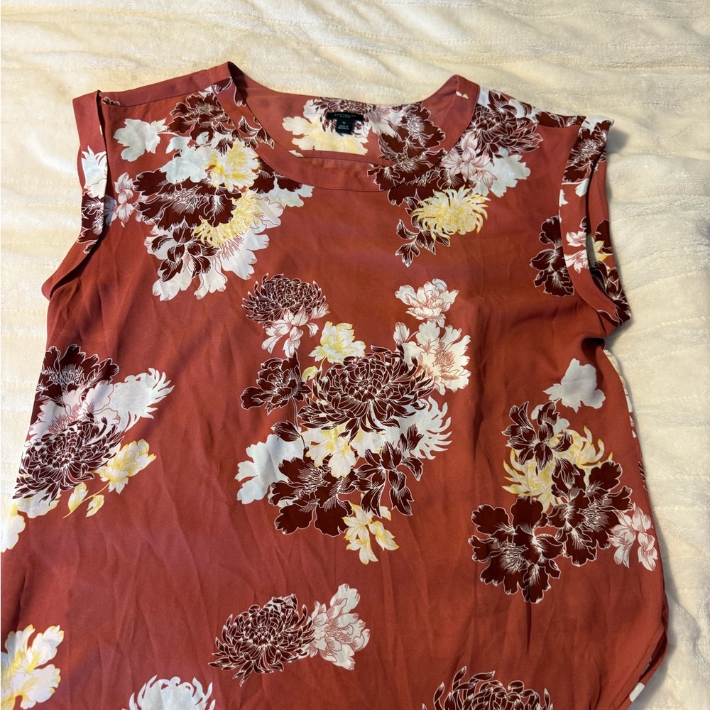 Ann Taylor Floral Blouse - Rust and Cream